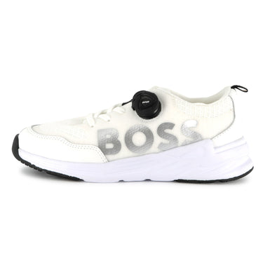 BOSS Tenis para niño sin agujetas color blanco, ajustable logo BOSS al costado